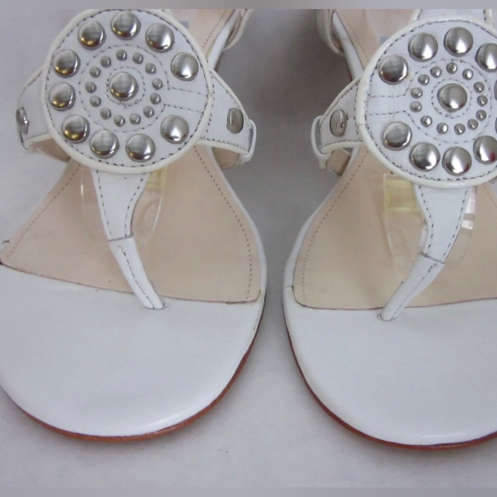 COACH Harper Sandals White Genuine Leather Silver Studded Details Wedge Sz. 8 - Picture 4 of 10